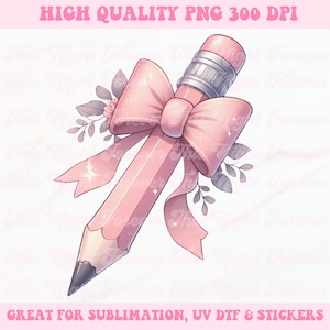 PNG con fiocco a matita, png a coquette, design a sublimazione, png alla moda, clipart a matita, png a sublimazione, download digitale, png per insegnante, png con fiocco