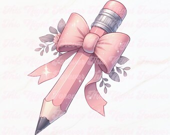 Pencil Bow PNG, Coquette Bow Png, Sublimation Design, Trendy Png, Pencil Clipart, Sublimation Png, Digital Download, Teacher Png, Bow Png