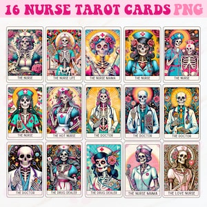 Cartas de Tarot de Enfermera Png, Cartas de Tarot Png, Esqueleto Png, Doctor Tarot Card Png, Enfermera Png, Diseño de Sublimación, Vida de Enfermera, Doctor, Enfermera Mamá
