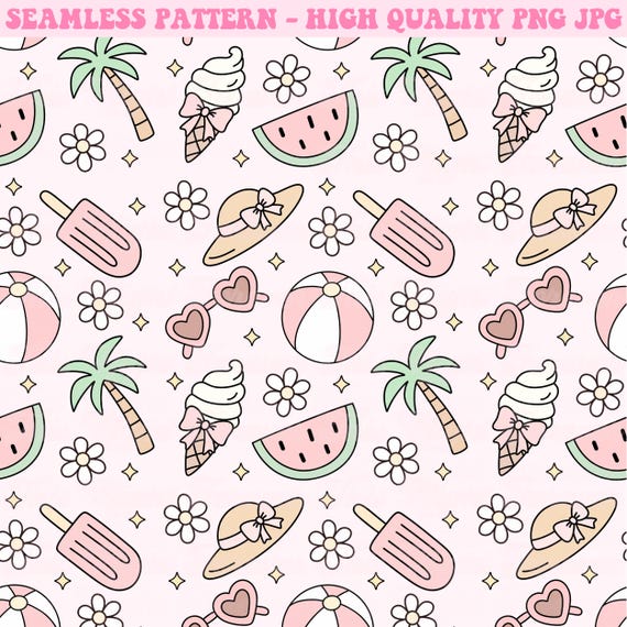 Pink Summer Coquette Seamless Pattern: PNG & JPG Digital Download