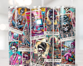 Tarot-Karte Tumbler Wrap, sarkastische Skelett Tumbler Wrap, 20 oz Skinny Tumbler, Sublimationsdesign, sarkastischer Png, lustige Tarot Tumbler Wrap