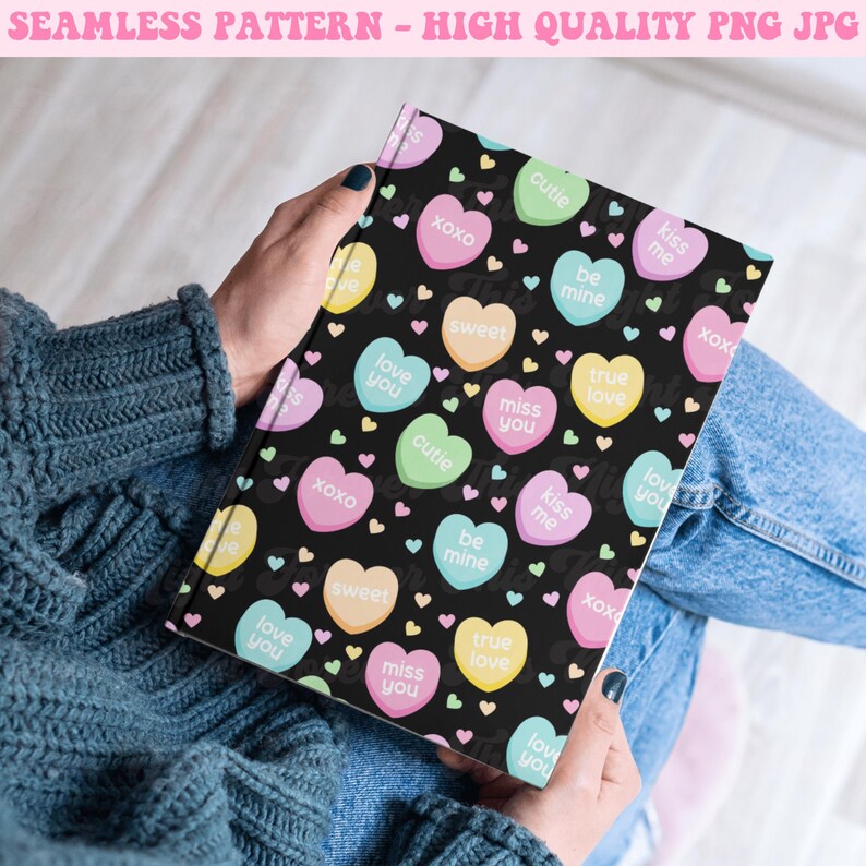 Candy Hearts Seamless Pattern, Valentines Day Seamless Pattern, Repeat ...