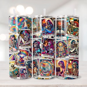 Envoltório de copo de cartão de tarô, envoltório de copo de amante de livro, cartão de tarô png, copo magro de 20 onças, design de sublimação, clube de livro obsceno, envoltório de copo
