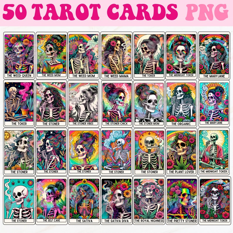 Tarot Cards Png, Stoner Skeleton Png, Funny Tarot Card Png, Mom Tarot Card Png, Sublimation Design, Tarot Card Sublimation, Weed Sublimation image 1