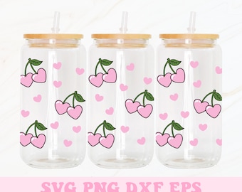 Valentines Glass Can Wrap Svg, Cherry Hearts Svg, Valentines Libbey Svg, Valentines Glass Can Svg, Cherry Svg, 16oz Libbey Glass Wrap, Svg