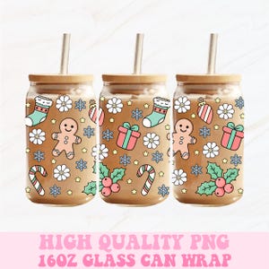 Happy Christmas Wrap Png, 16oz Glass Can Wrap, Christmas Cup Wrap Png, Christmas Glass Can Png,Glass Can Wrap, Glass Can Design, Sublimation
