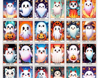 Ghost Tarot Cards Png, Tarot Cards Png, Halloween Tarot Png, Ghost Png, Sublimation Design, Halloween Ghost Png, Spooky Png. Ghost Tarot Png