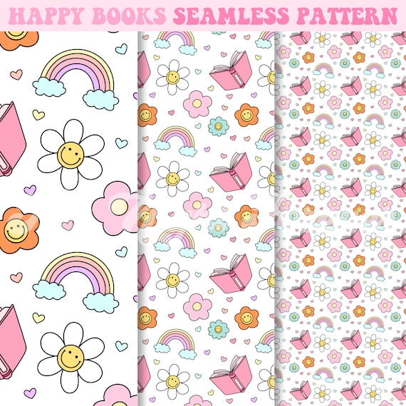 Happy Books Pattern, Happy Seamless Pattern, Seamless Pattern Png, Summer Pattern Png, Smiley Pattern Png, Sublimation Pattern, Pattern Png
