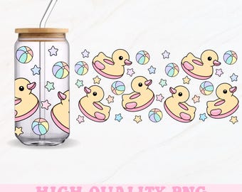Duck Floatie Glass Can Png, 16oz Glass Can Wrap, Summer Girly Png, Summer Glass Can Png, Duck Png, Glass Can Wrap, Glass Can Design