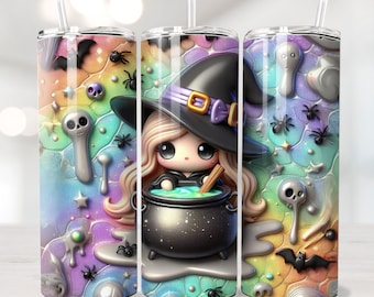 Niedliche Hexe Tumbler Wrap, Halloween Tumbler Wrap, 20 Unzen Skinny Tumbler, Sublimationsdesign, Hexe Png, Halloween Tumbler, Hexe Tumbler Png