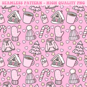 Gemütliches Winter-nahtloses Muster, girly Winter-nahtloses Muster, Musterwiederholung, nahtloses Muster, Winter, Sublimationsdesign, rosa Weihnachten