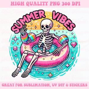 Summer Vibes PNG, Summer Skeleton Clipart, Skeleton Png, Sublimation Design, Trendy Png, Skeleton Clipart Png, Skeleton Sublimation Png