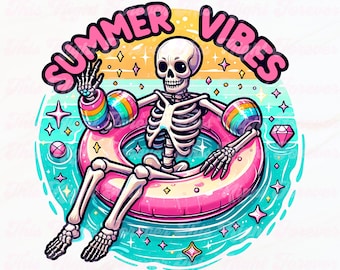 Summer Vibes PNG, Summer Skeleton Clipart, Skeleton Png, Sublimation Design, Trendy Png, Skeleton Clipart Png, Skeleton Sublimation Png