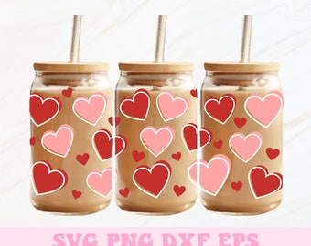 Valentines Glass Can Wrap Svg, Doodle Hearts Svg, Valentines Libbey Svg, Valentines Glass Can Svg, Hearts Libbey Svg, 16oz Libbey Glass Wrap