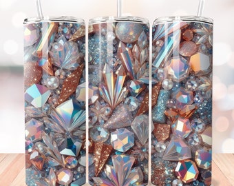 Envoltório de copo de cristais brilhantes, copo magro de 20 onças, envoltório de copo de cristal, envoltório de copo 3D Png, envoltório de copo de sublimação Png, copo de diamante
