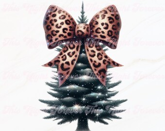 Leopard Bow Christmas Tree PNG: Coquette Sublimation Design (Digital Download)