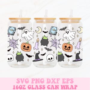 Halloween Glass Can Wrap Svg, Halloween Libbey Wrap Svg, Libbey Glass Wrap, Glass Can Svg, Halloween Svg, 16oz Glass Can Wrap, Glass Can Png