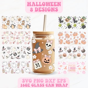 Halloween Glass Can Wrap Bundle, Halloween Libbey Wrap Svg, Libbey Glass Wrap, Glass Can Svg, 16oz Glass Can Wrap, Svg Files for Cricut