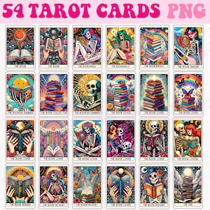 Tarot Karten Png, Skelett Tarot Karten Png, Buch Tarot Karte Png, Buch Liebhaber Tarot Karte Png, Sublimationsdesign, Bücherwurm Png, Bücher Mädchen Png