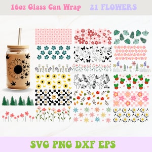 Flowers Glass Can Wrap Svg, Floral Libbey Wrap Svg, Libbey Glass Wrap, Glass Can Svg, 16oz Glass Can Wrap, Svg Files for Cricut, Flowers Svg