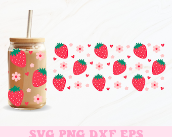 Strawberry Glass Can Wrap Svg, Strawberry Libbey Wrap Svg, Libbey Glass Wrap, Glass Can Svg, Strawberry Svg, 16oz Glass Can Wrap, Cup Wrap