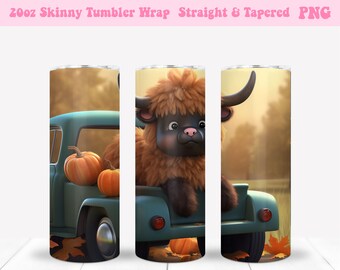 Highland Cow Sublimation Tumbler Wrap, Fall Sublimation Wrap, 20oz Skinny Tumbler, 20oz Tumbler Wrap, Tumbler Wrap Png, Fall Png