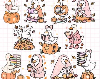 Fall Goose Clipart Bundle: Silly Goose Designs for T-Shirts, Stickers, Bookish Goose Svg, Fall Svg Files, Fall Clipart, Girly Goose Desig
