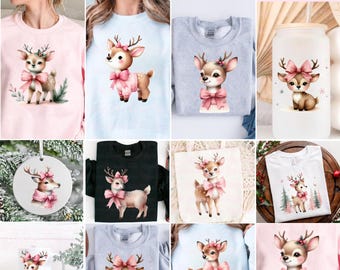 Christmas Reindeer Png, Reindeer Clipart, Christmas Png, Coquette Christmas Png, Sublimation Design, Christmas Clipart, Trendy Christmas Png
