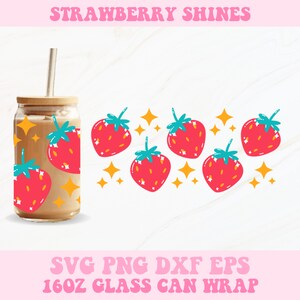 Strawberry Glass Can Wrap Svg, Strawberry Libbey Wrap Svg, Libbey Glass Wrap, Glass Can Svg, Strawberry Svg, 16oz Glass Can Wrap, Svg Wrap