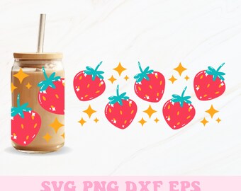 Strawberry Glass Can Wrap Svg, Strawberry Libbey Wrap Svg, Libbey Glass Wrap, Glass Can Svg, Strawberry Svg, 16oz Glass Can Wrap, Svg Wrap