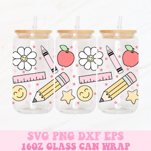 Happy Teacher Can Wrap, 16oz Glass Can Wrap Png, Teacher Svg, Teacher Glass Can Svg, School Png, Glass Can Wrap, Glass Can Design