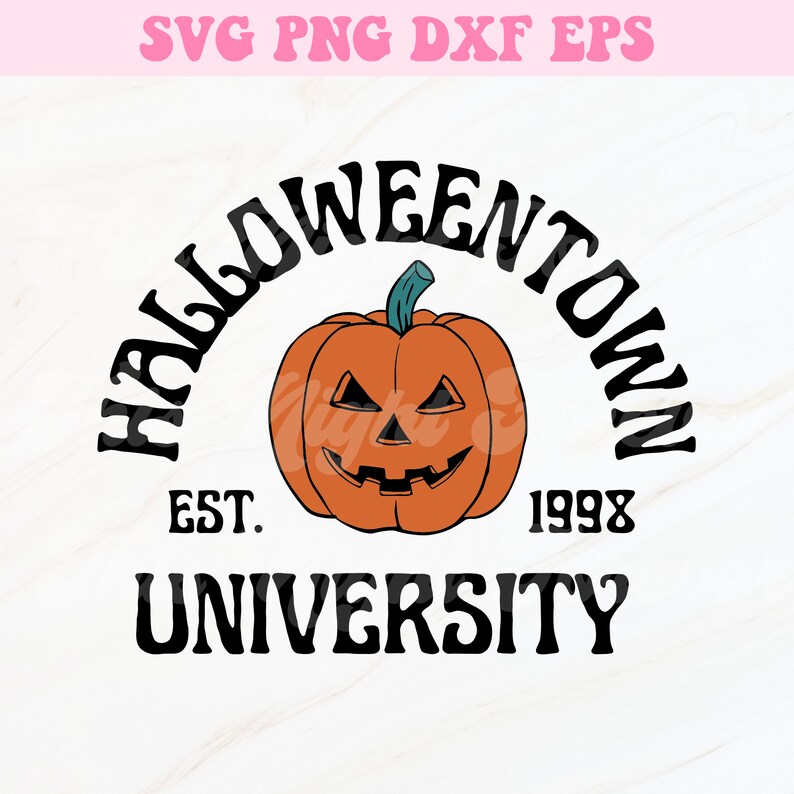 May include: Halloweentown University logo featuring a black and orange pumpkin with a carved face. The text reads "Halloweentown University Est. 1998"