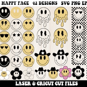 Happy Face Svg, Smiley Face Svg, Smiley Svg, Dripping Smile Svg, Retro Smiley Svg, Smiley Flower Svg, Emoji Svg, Svg Files for Cricut, Svg
