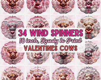 Valentine Cow Wind Spinner Png, Wind Spinner Png, Sublimation Design, Wind Spinner Clipart, Valentines Wind Spinner, Valentines Cow Png