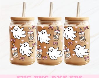 Ghost Bows Svg, Ghost Svg, Halloween Glass Can Wrap Svg, Halloween Libbey Wrap Svg, Libby Glass Wrap, Glass Can Svg, 16oz Glass Can Wrap