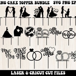ウェディング ケーキ トッパー SVG バンドル、ウェディング ケーキ SVG、ケーキ トッパー SVG、ウェディング ケーキ トッパー レーザー、レーザー カット ファイル、SVG ファイル、ケーキ トッパー PNG