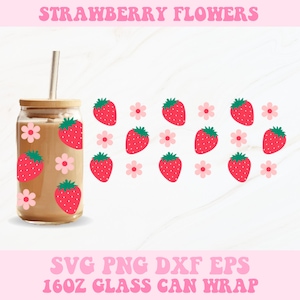 Strawberry Glass Can Wrap Svg, Strawberry Libbey Wrap Svg, Libbey Glass Wrap, Glass Can Svg, Strawberry Svg, 16oz Glass Can Wrap, Svg Wrap