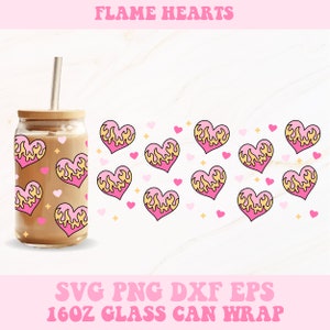 Flame Hearts Svg, Hearts Libbey Wrap Svg, Libbey Glass Wrap, Glass Can Svg, Fire Hearts Svg, Hearts Svg, 16oz Glass Can, Hearts, Can Wrap