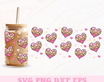 Flame Hearts Svg, Hearts Libbey Wrap Svg, Libbey Glass Wrap, Glass Can Svg, Fire Hearts Svg, Hearts Svg, 16oz Glass Can, Hearts, Can Wrap