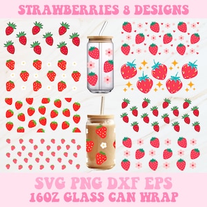 Strawberry Glass Can Wrap Svg, Strawberry Libbey Wrap Svg, Libbey Glass Wrap, Glass Can Svg, Strawberry Svg, 16oz Glass Can Wrap, Svg Wrap