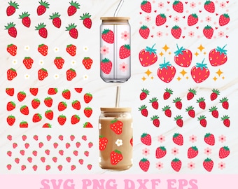 Strawberry Glass Can Wrap Svg, Strawberry Libbey Wrap Svg, Libbey Glass Wrap, Glass Can Svg, Strawberry Svg, 16oz Glass Can Wrap, Svg Wrap