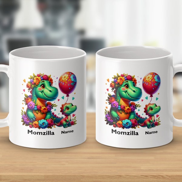 Personalized Momzilla Mother of The Monsters Mug, Custom Godzilla Cute Creative Coffee Mug for Custom Mom Gift, White Ceramic 11oz/15oz Cup