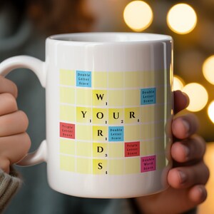 Taza de Scrabble, taza de juego de mesa, taza personalizable, taza familiar personalizada, Scrabble Tile Scrabble Letters Scrabble Gifts Scrabble Lovers Gift para papá