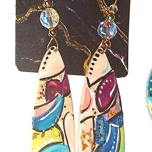 artsy hand painted earrings, wearable art, hand painted, colorful earrings, resin earrings, one of a kind earrings, gift for her
