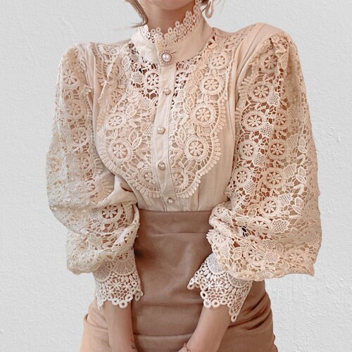 Womens Long Sleeve Victorian Blouse, Elegant Lace Trim Shirts, Y2k ...