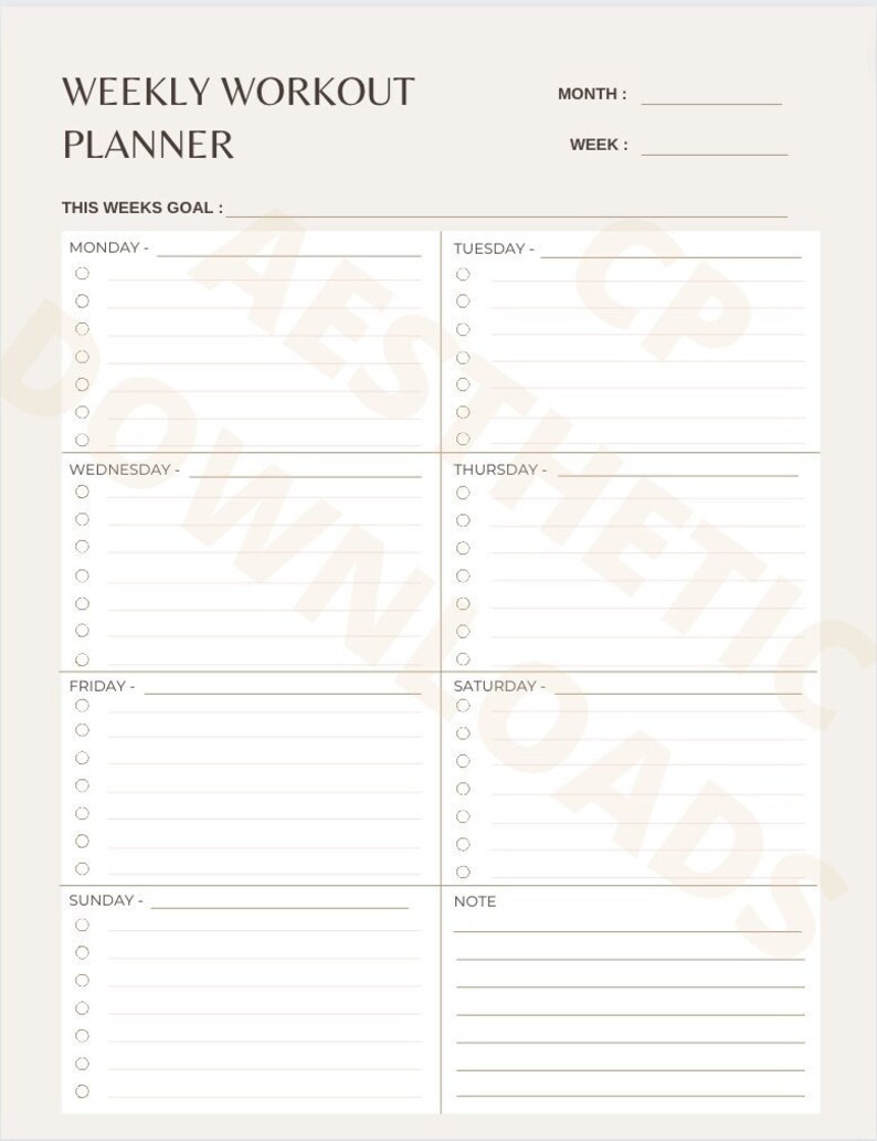 Workout Writing Weekly Workout Planner Printable, Instant Download, Minimal ...