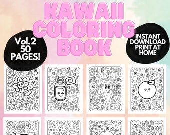 Schattig Kawaii kleurboek voor kinderen tieners volwassenen, kleurplaten voor kinderen, afdrukbaar kleurboek, digitale download Kawaii kleurplaten