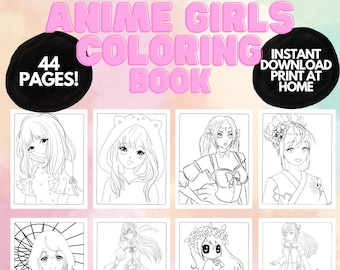 Anime Girls Coloring Book for kids teens adults,  Printable Anime Girls Coloring Pages, Digital Download Kawaii Chibi Girl Coloring Pages