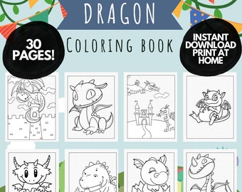 Cute Dragon Coloring pages for Kids and Toddlers, Printable Coloring Pages for Kids,  Dragon Birthday Party Activity, Kids Coloring Book PDF