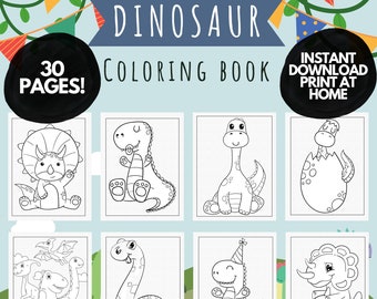 Cute Dinosaur Coloring pages for Kids Toddlers, Printable Coloring Pages for Kids,  Dinosaur Birthday Party Activity, Kids Coloring Book PDF